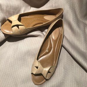 Fossil loafer peep toe leather shoes tan, 8.5
